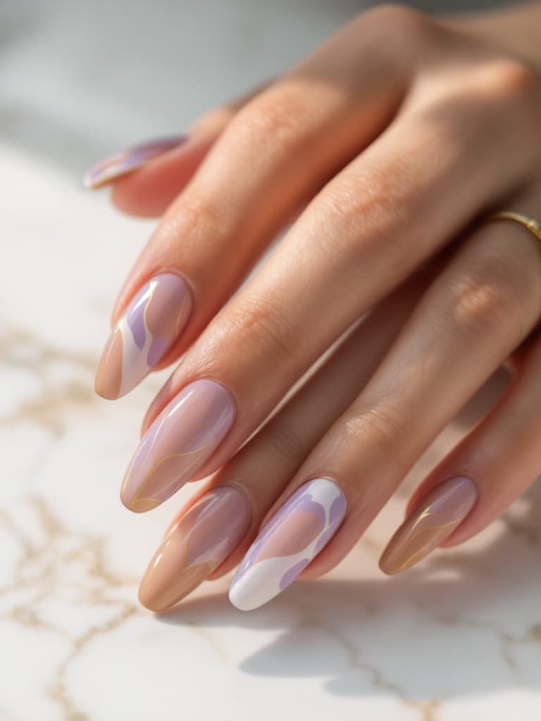 Abstract lilac and white swirls outlined in gold